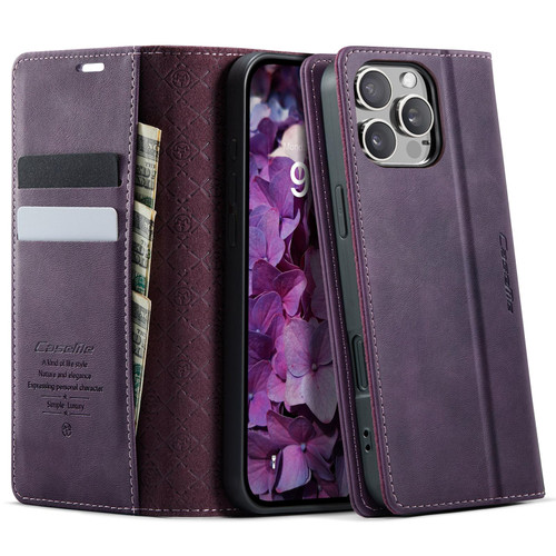iPhone 16 Pro Max CaseMe 033 Calf Leather Lining Microfibre RFID Blocking Phone Case - Purple