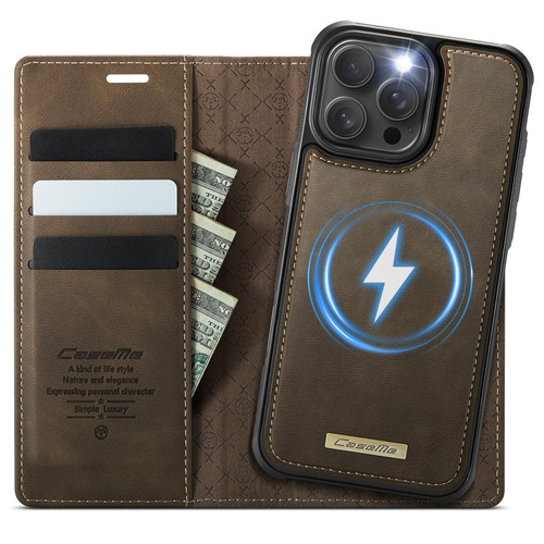 iPhone 16 Pro Max CaseMe C49 MagSafe RFID Blocking Detachable Wallet Leather Phone Case - Coffee