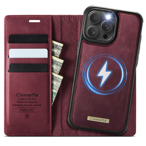 iPhone 16 Pro Max CaseMe C49 MagSafe RFID Blocking Detachable Wallet Leather Phone Case - Red