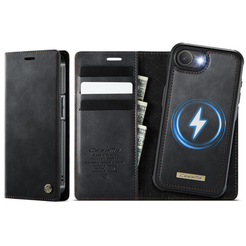 iPhone 16e CaseMe C49 MagSafe RFID Blocking Detachable Wallet Leather Phone Case - Black
