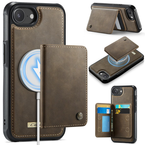 iPhone 16e CaseMe Me80 Series Detachable Wallet Magnetic RFID Vegan Leather Phone Case - Coffee