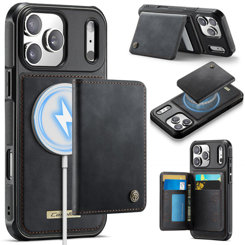 iPhone 17 Pro CaseMe Me80 Series Detachable Wallet Magnetic RFID Vegan Leather Phone Case - Black
