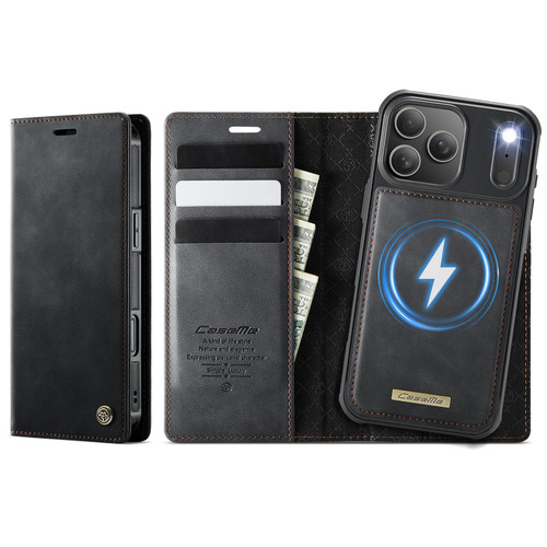 iPhone 17 Pro Max CaseMe C49 MagSafe RFID Blocking Detachable Wallet Leather Phone Case - Black
