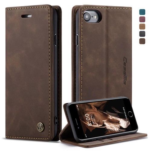 CaseMe-013 Multifunctional Retro Frosted Horizontal Flip Leather Case iPhone 7 / 8, with Card Slot & Holder & Wallet - Coffee