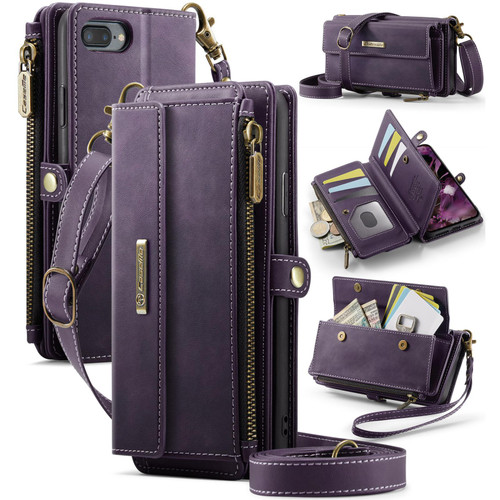 iPhone 7 Plus / 8 Plus CaseMe C39 RFID Blocking Zipper Wallet Leather Phone Case with Crossbody Strap - Purple
