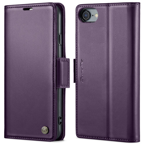 iPhone SE 2022/SE 2020/6/7/8 CaseMe 023 Butterfly Buckle Litchi Texture RFID Anti-theft Leather Phone Case - Pearly Purple