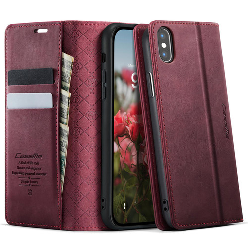 iPhone X / XS CaseMe 033 Calf Leather Lining Microfibre RFID Blocking Phone Case - Red