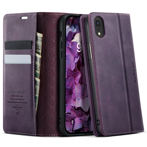 iPhone XR CaseMe 033 Calf Leather Lining Microfibre RFID Blocking Phone Case - Purple