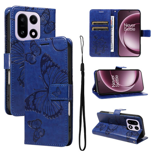 OnePlus 15 3D Butterfly Embossed Pattern Flip Leather Phone Case - Blue