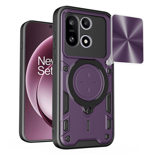 OnePlus 15 5G CD Texture Sliding Camshield Magnetic Holder Phone Case - Purple