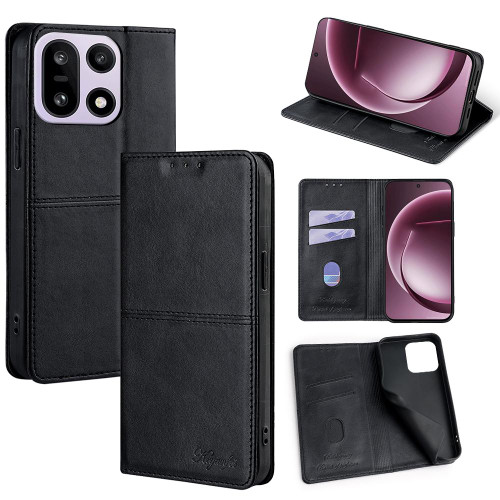 OnePlus 15 5G Cow Texture Magnetic Leather Phone Case - Black