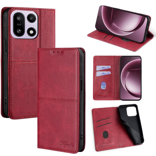 OnePlus 15 5G Cow Texture Magnetic Leather Phone Case - Red