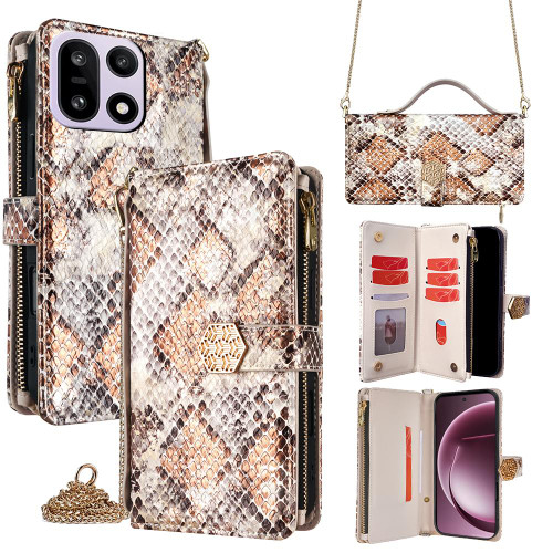 OnePlus 15 5G Crossbody Handle Snake Texture Leather Phone Case - White