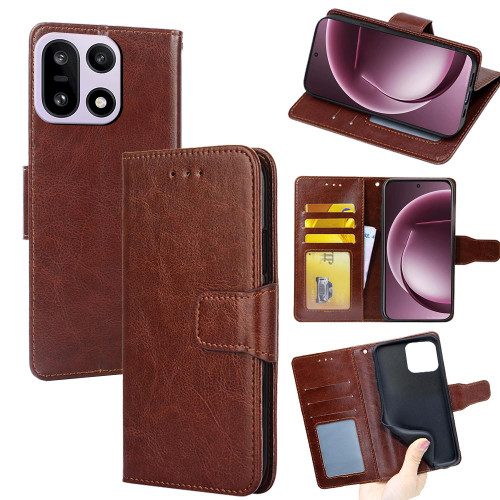 OnePlus 15 5G Crystal Texture Leather Phone Case - Brown