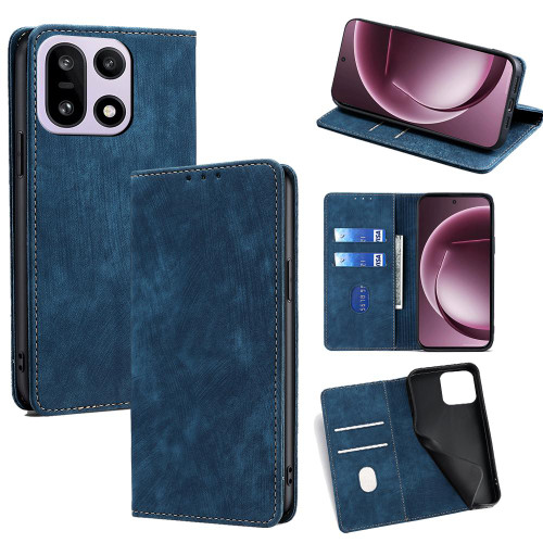 OnePlus 15 5G RFID Anti-theft Brush Magnetic Leather Phone Case - Blue