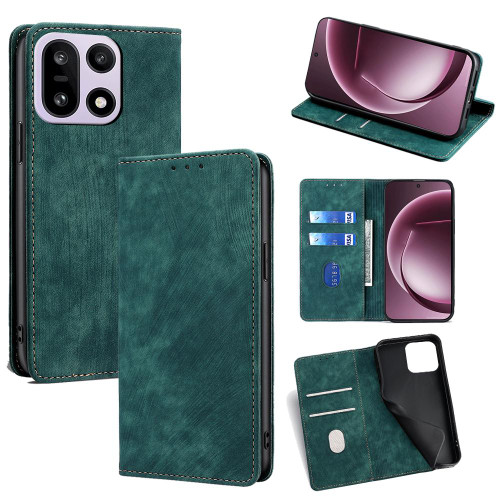 OnePlus 15 5G RFID Anti-theft Brush Magnetic Leather Phone Case - Green
