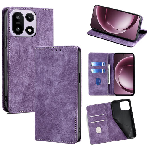 OnePlus 15 5G RFID Anti-theft Brush Magnetic Leather Phone Case - Purple