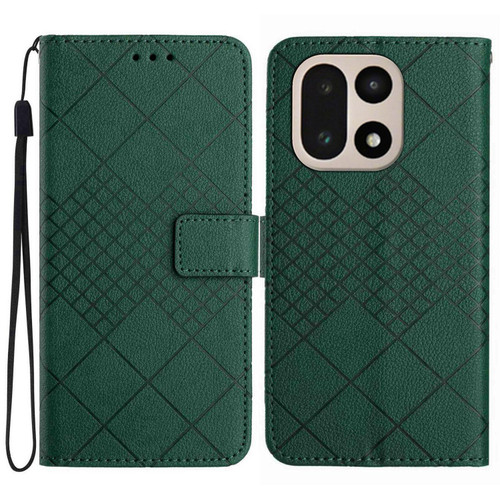 OnePlus 15 5G Rhombic Grid Texture Leather Phone Case - Green