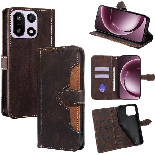 OnePlus 15 5G Skin Feel Magnetic Buckle Leather Phone Case - Brown