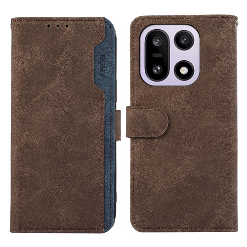 OnePlus 15 ABEEL Color Block Magnetic RFID Leather Phone Case - Brown-Blue