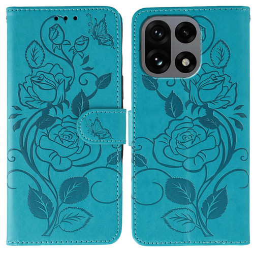 OnePlus 15 Butterfly Rose Embossed Leather Phone Case - Blue
