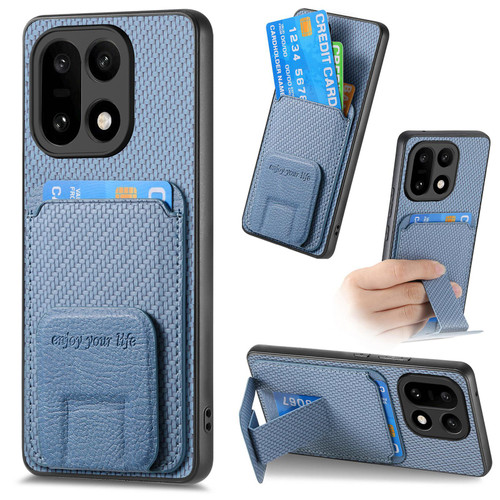 OnePlus 15 Carbon Fiber Card Bag Fold Stand Phone Case - Blue