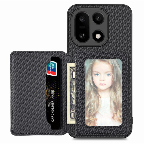 OnePlus 15 Carbon Fiber Magnetic Card Bag Phone Case - Black