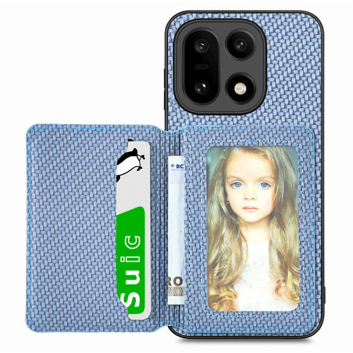 OnePlus 15 Carbon Fiber Magnetic Card Bag Phone Case - Blue