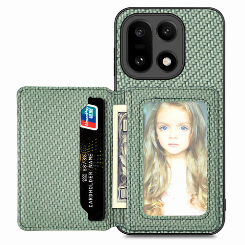 OnePlus 15 Carbon Fiber Magnetic Card Bag Phone Case - Brown