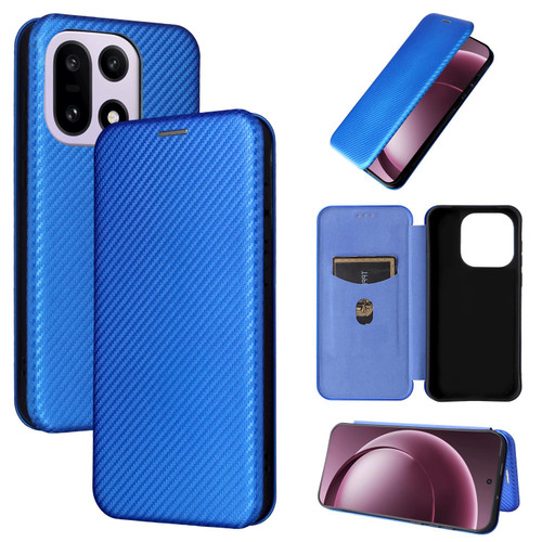 OnePlus 15 Carbon Fiber Texture Flip Leather Phone Case - Blue
