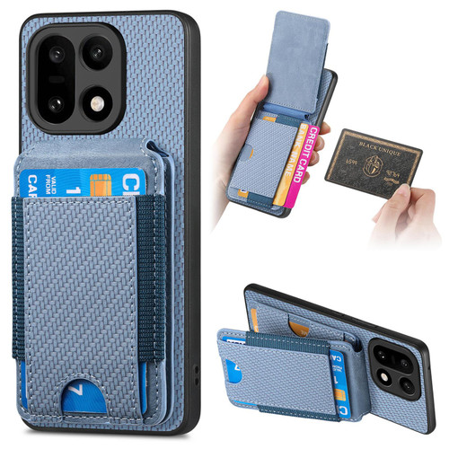 OnePlus 15 Carbon Fiber Vertical Flip Wallet Stand Phone Case - Blue