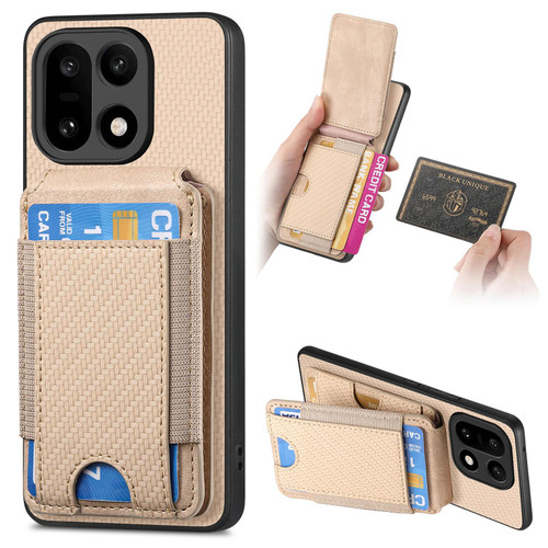 OnePlus 15 Carbon Fiber Vertical Flip Wallet Stand Phone Case - Khaki