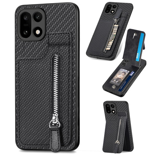 OnePlus 15 Carbon Fiber Vertical Flip Zipper Phone Case - Black