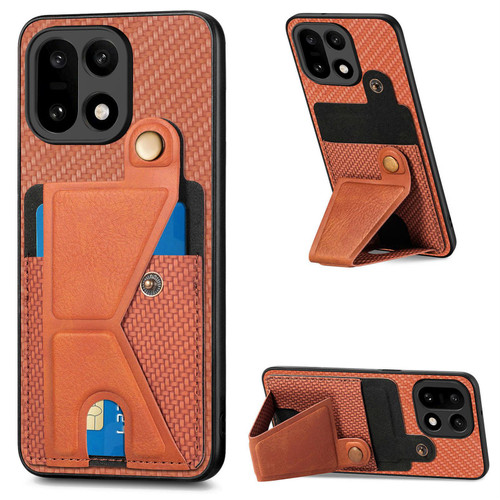 OnePlus 15 Carbon Fiber Wallet Flip Card K-shaped Holder Phone Case - Brown