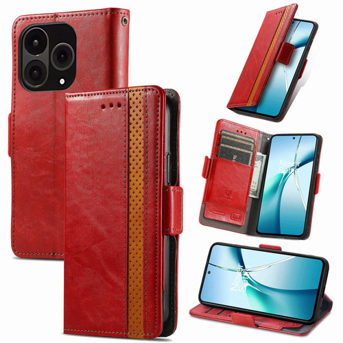 OnePlus 15 CaseNeo Splicing Dual Magnetic Buckle Leather Phone Case - Red