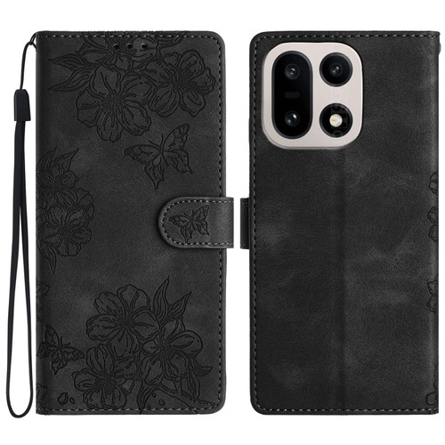 OnePlus 15 Cherry Blossom Butterfly Skin Feel Embossed PU Phone Case - Black