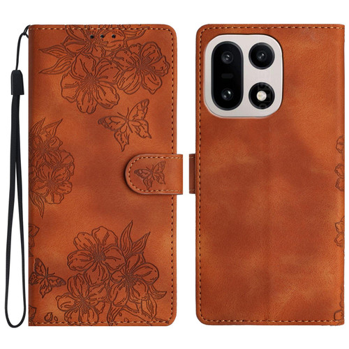 OnePlus 15 Cherry Blossom Butterfly Skin Feel Embossed PU Phone Case - Brown