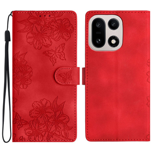 OnePlus 15 Cherry Blossom Butterfly Skin Feel Embossed PU Phone Case - Red