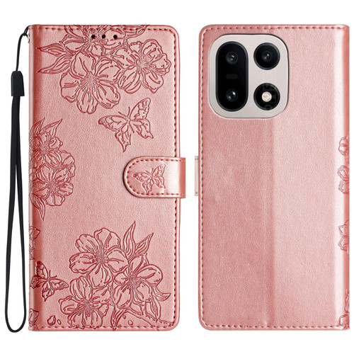 OnePlus 15 Cherry Blossom Butterfly Skin Feel Embossed PU Phone Case - Rose Gold