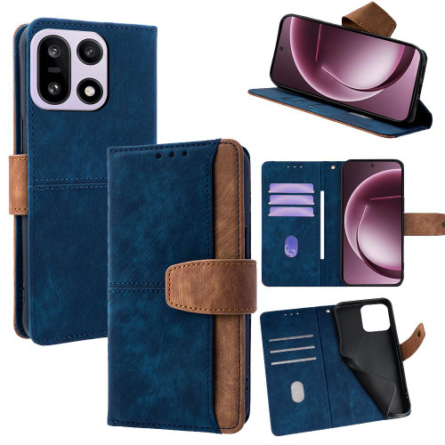 OnePlus 15 Color Stitching Skin Feel Leather RFID Blocking Phone Case - Blue