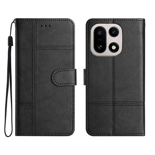 OnePlus 15 Cowhide Texture Stitching Leather Phone Case - Black