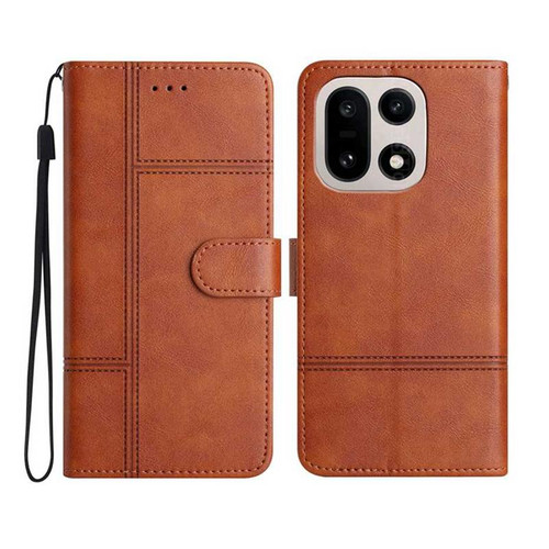 OnePlus 15 Cowhide Texture Stitching Leather Phone Case - Brown