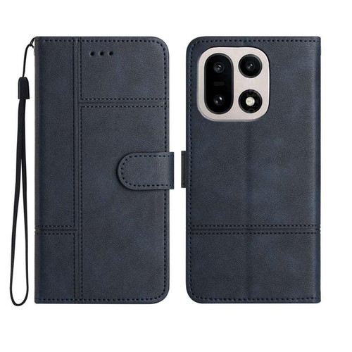 OnePlus 15 Cowhide Texture Stitching Leather Phone Case - Dark Blue