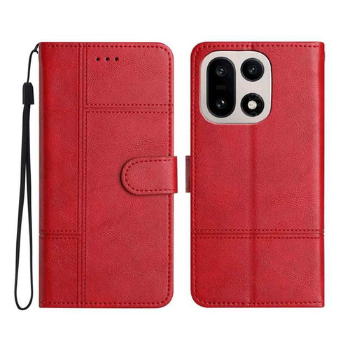 OnePlus 15 Cowhide Texture Stitching Leather Phone Case - Red