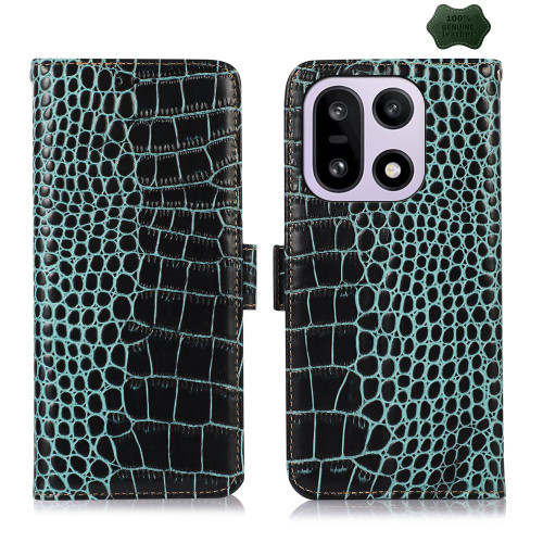 OnePlus 15 Crocodile Top Layer Cowhide Leather Phone Case - Green