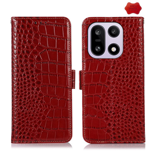 OnePlus 15 Crocodile Top Layer Cowhide Leather Phone Case - Red