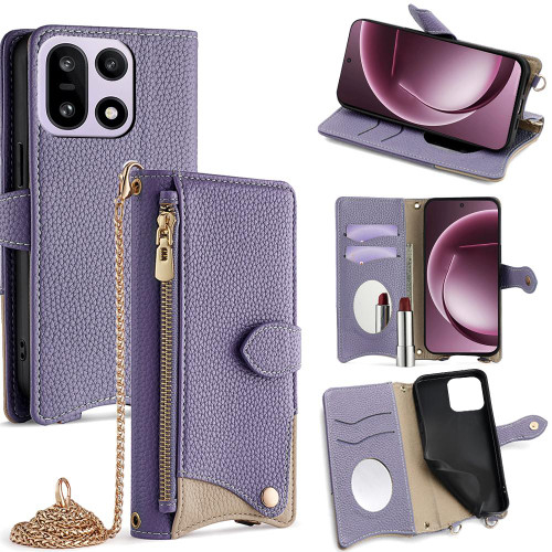 OnePlus 15 Crossbody Chain Fishtail Litchi Leather Phone Case - Purple