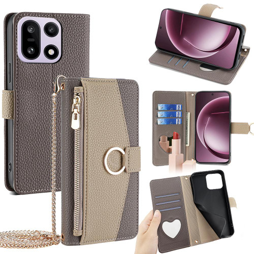 OnePlus 15 Crossbody Litchi Texture Leather Phone Case - Grey