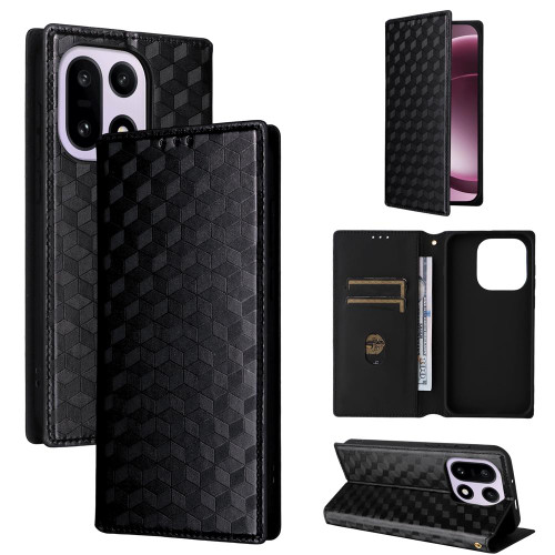 OnePlus 15 Cubic Grid Texture Flip Leather Phone Case - Black