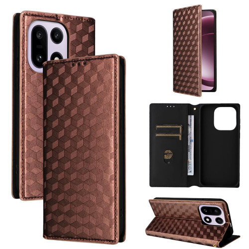 OnePlus 15 Cubic Grid Texture Flip Leather Phone Case - Brown